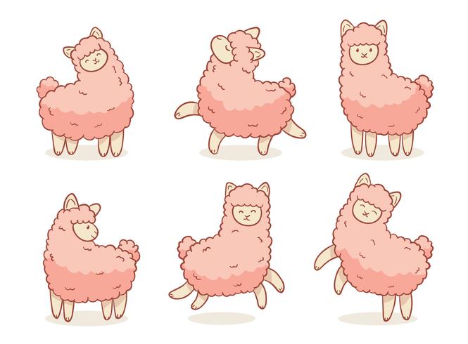 Pink Ilama Collection Vector Set