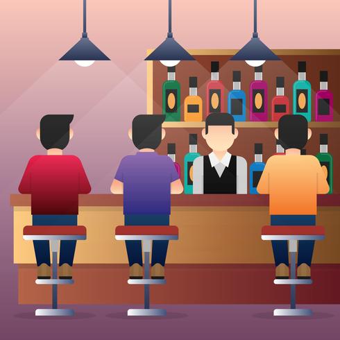 Grupo de personas hombre sentado en la barra mostrador ilustración vector