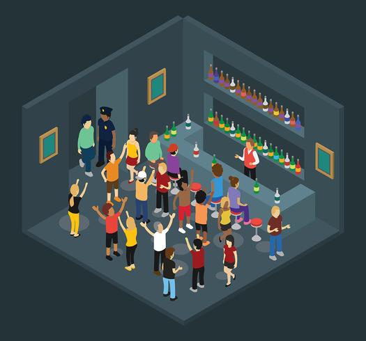 Isometric Crowded Bar Vector Illustration