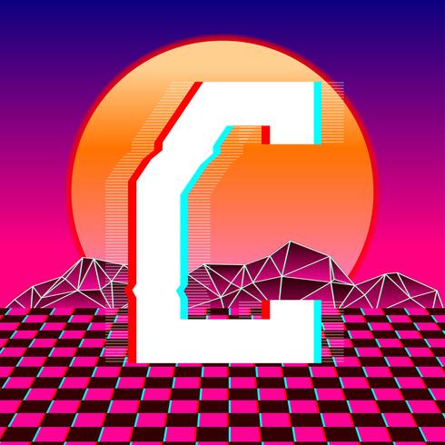 Letter C Typography Vaporwave Vector