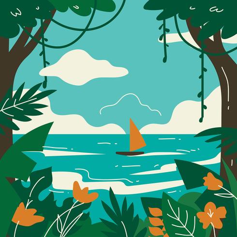 Tropical Landscape Forest And Sea Vector