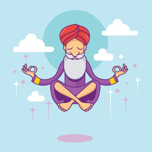 Gurú de meditación en el cielo vector