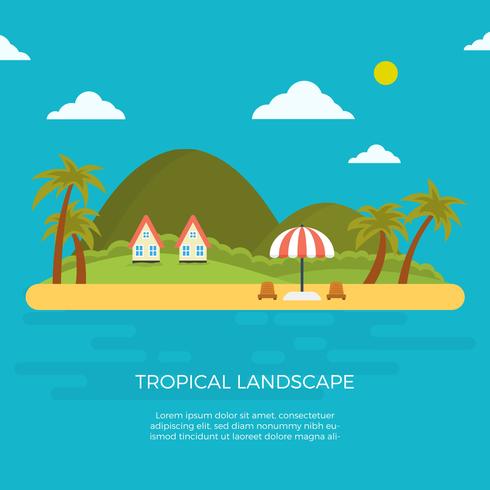 Ilustración plana del vector del paisaje tropical