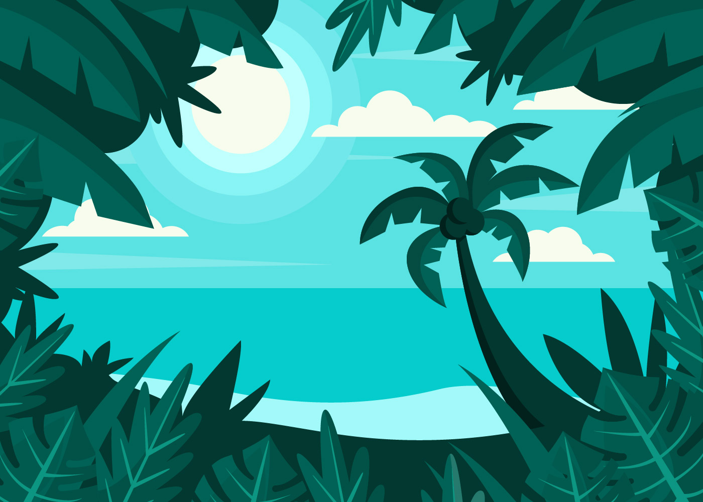 Tropical Beach Landscape Drawings