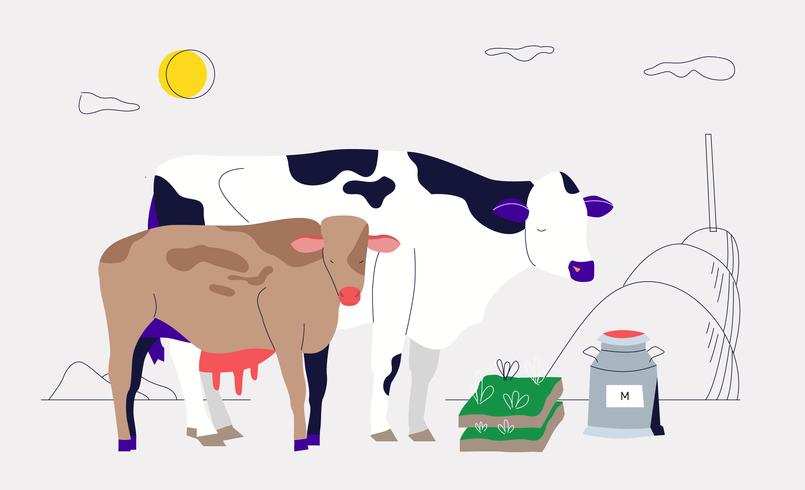 Fresh Milk from Cattle Farm Vector Illustration