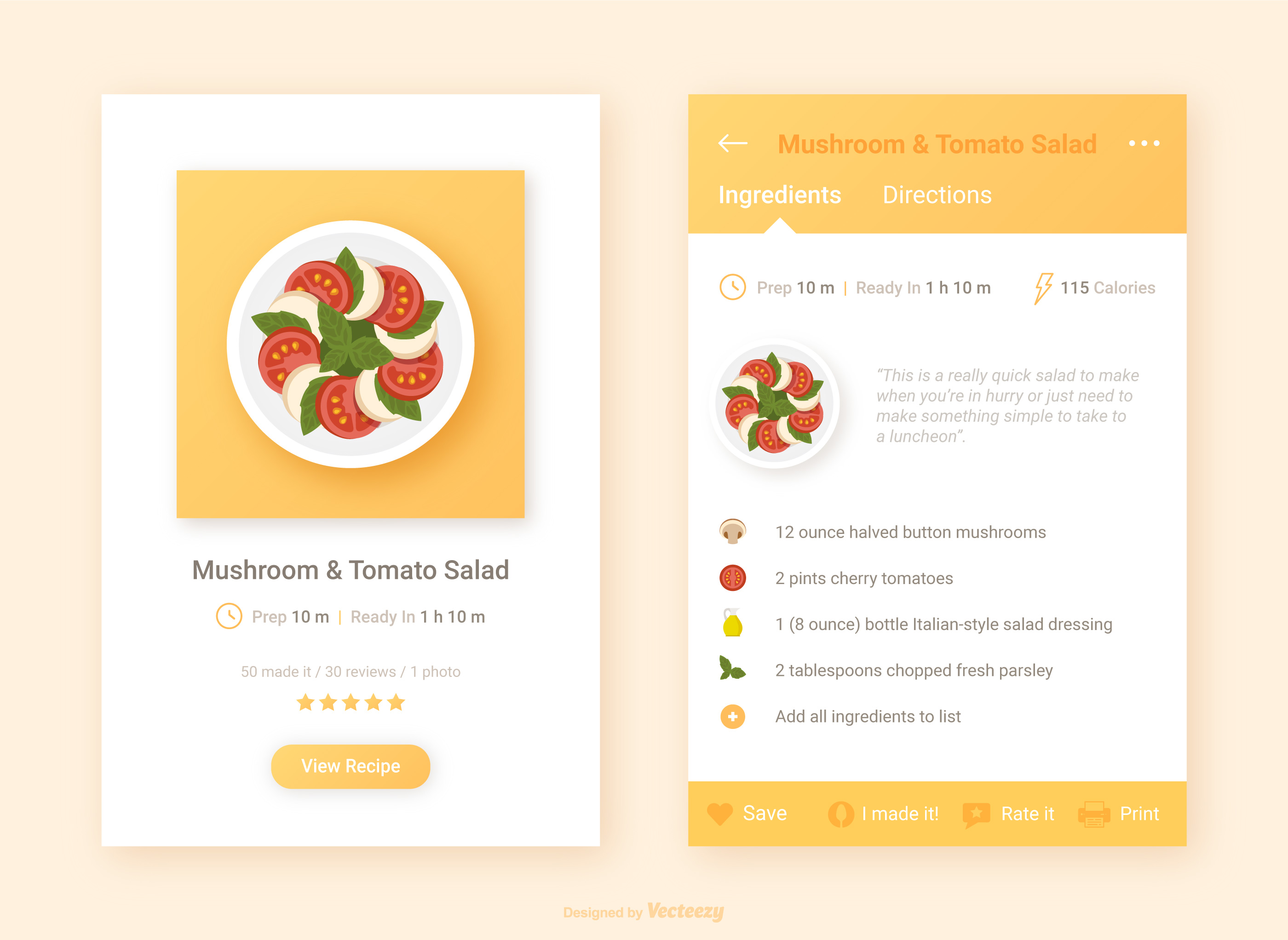 Recipe Ui Design With Food App Icon Vector Download Free Vectors