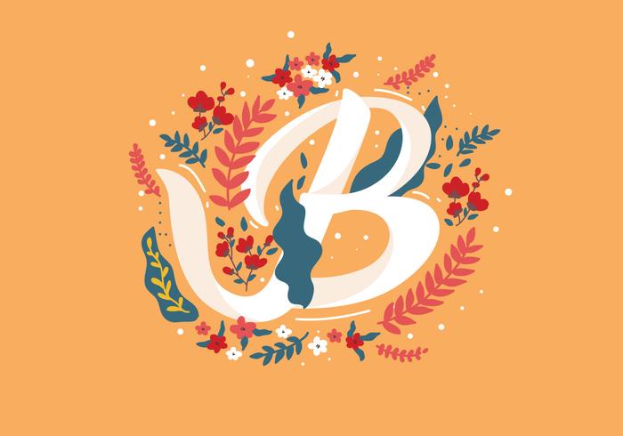 Letter B Typography with Flowers Vector