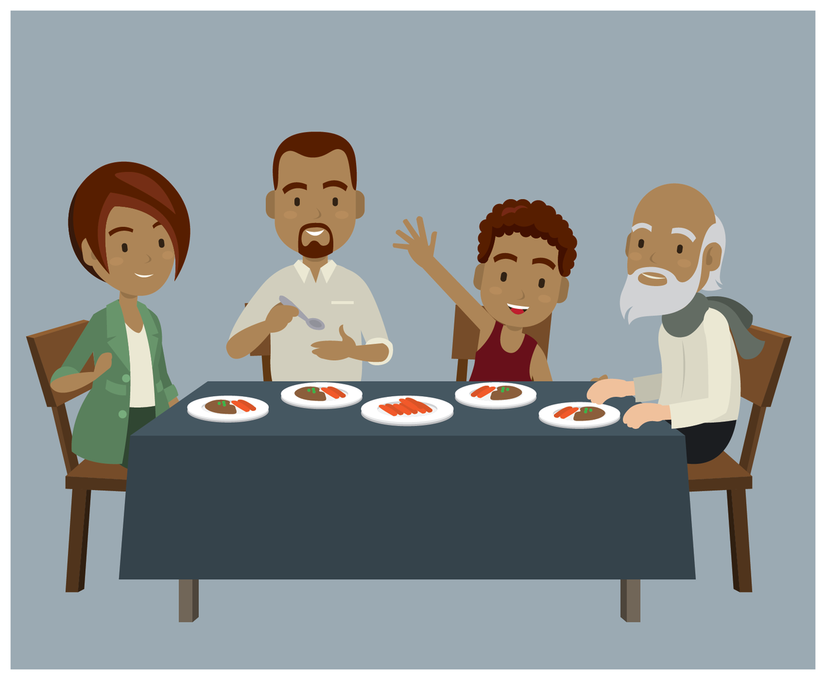 Family On Dinner Table 208238 Vector Art at Vecteezy
