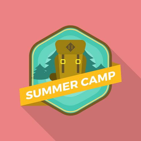 Flat Summer Camp Patch With Hiking Backpack Vector Illustration