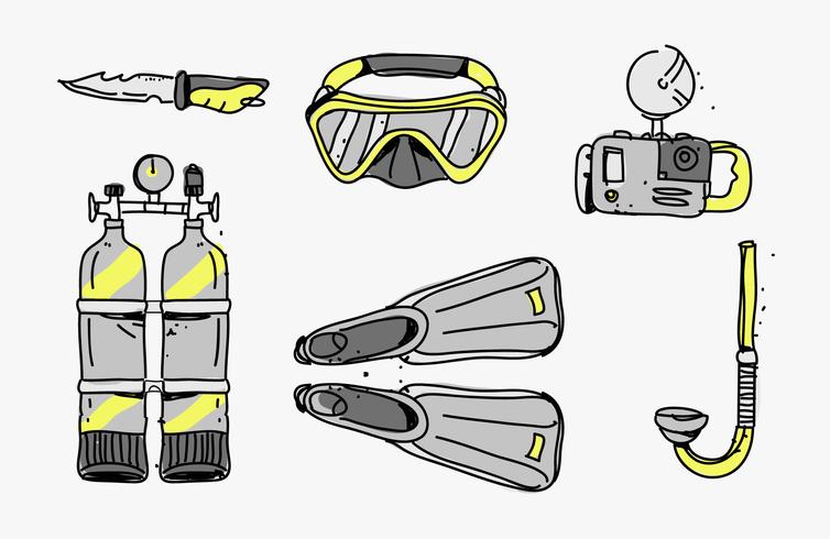 Scuba Diving Hand Drawn Starter Pack Tools Vector Illustration