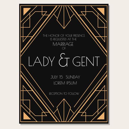 Classic Art Deco Wedding Invitation Vector