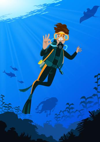 Scuba Diving At The Sea vector