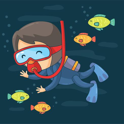 Cartoon Scuba Diving Vector