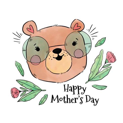 Cute Mom Bear With Glasses And Leaves vector