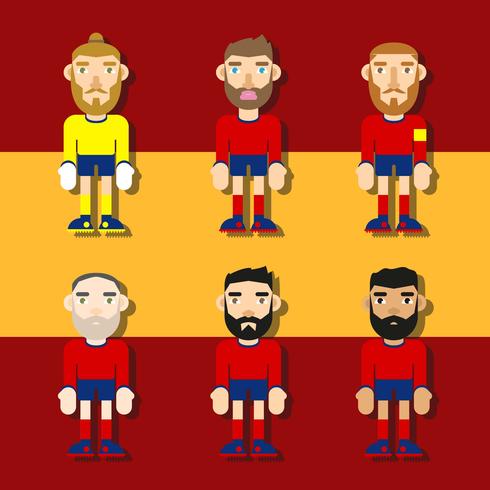 Personajes de fútbol español ilustración plana Vector