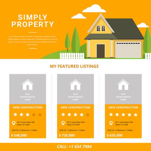 Plantilla de listado de propiedades inmobiliarias vector