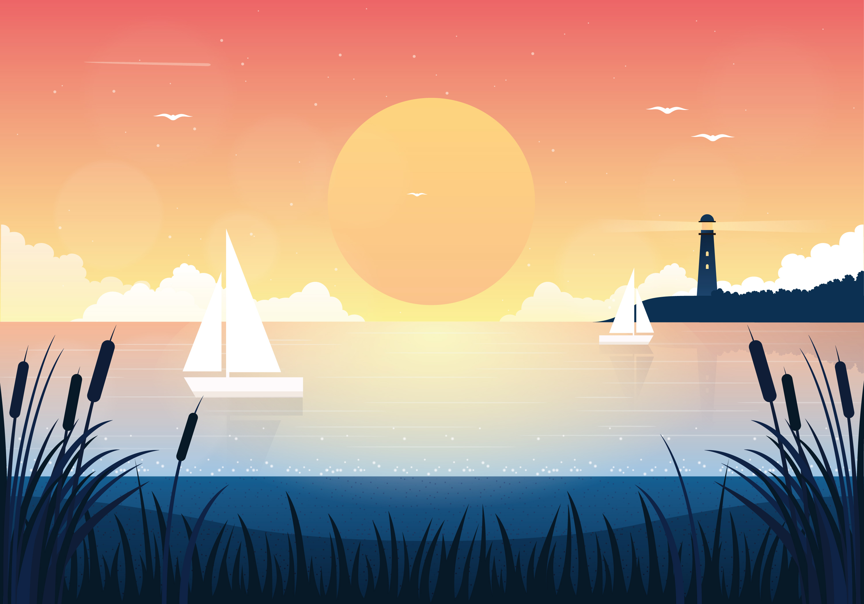  Vector  Sunset  Landscape Illustration Download Free 