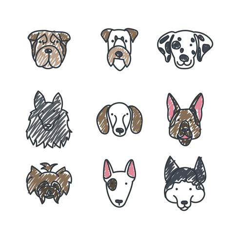 Caras Doodled del perro vector