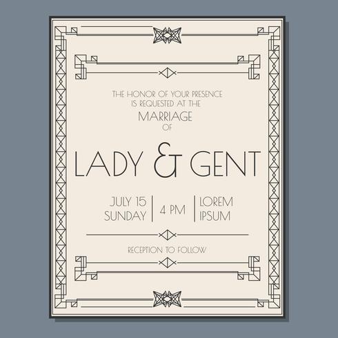 Art Deco Wedding Invitation Vector