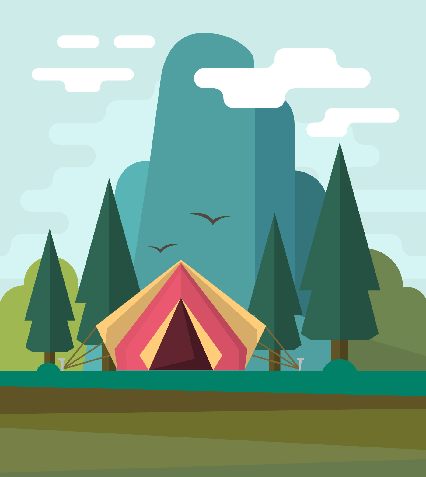 Flat Camping Landscape - Download Free Vectors, Clipart ...