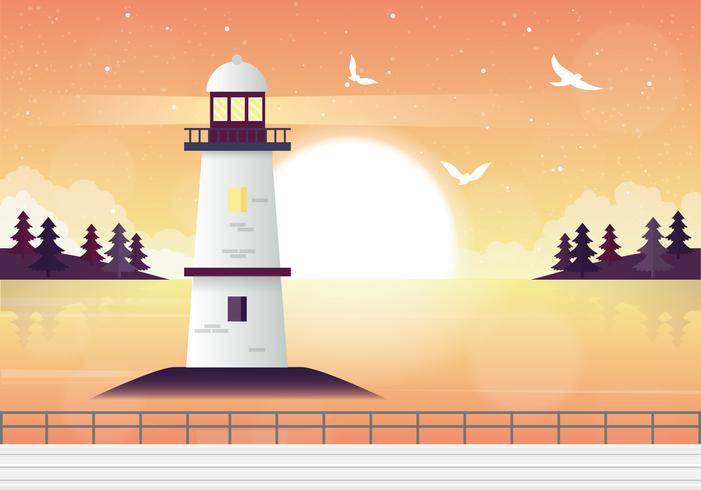 Vector Lighthouse Landscape Illustration
