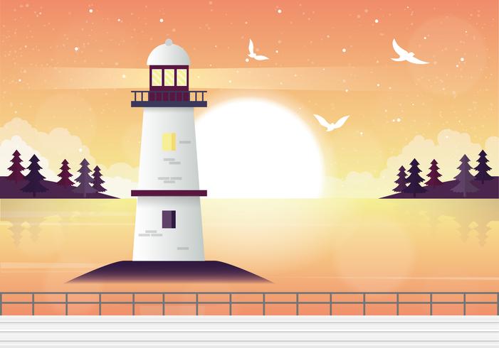 Ilustración de paisaje de faro de vector