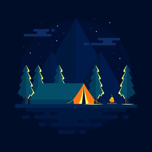 Night Camping On The Mountain Vector