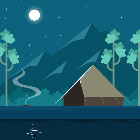 vector de camping de noche de luna llena