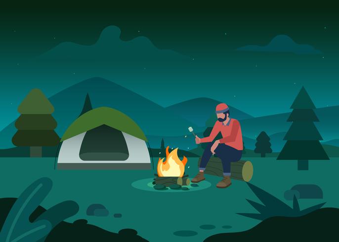 Camping en la selva Ilustración vector