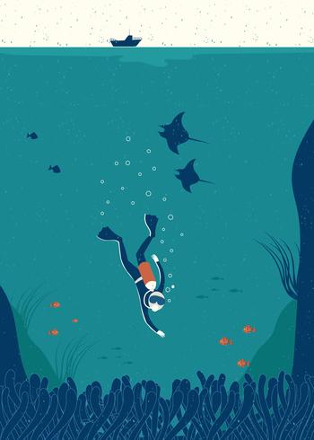 Scuba Diving Hand Drawn Vector