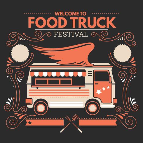 Cartel del festival de comida callejera con estilo dibujado a mano y retro vector