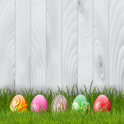 Easter eggs on a wood background  vector