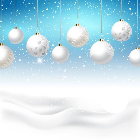 Adornos navideños sobre fondo nevado vector