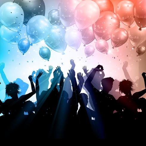 Party crowd on a balloons and confetti background vector