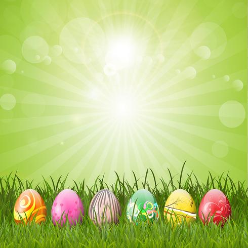 Easter eggs in grass  vector