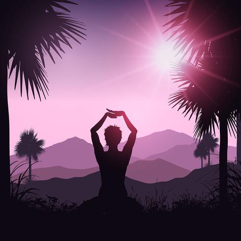 Yoga female in tropical landscape  vector