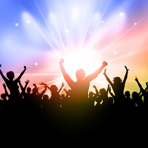 Party crowd on a starburst background vector