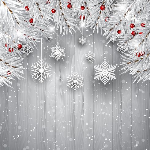 Hanging snowflakes with silver Christmas tree branches vector