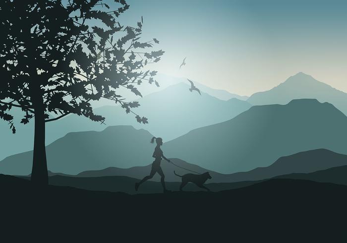 Female jogging with dog  vector