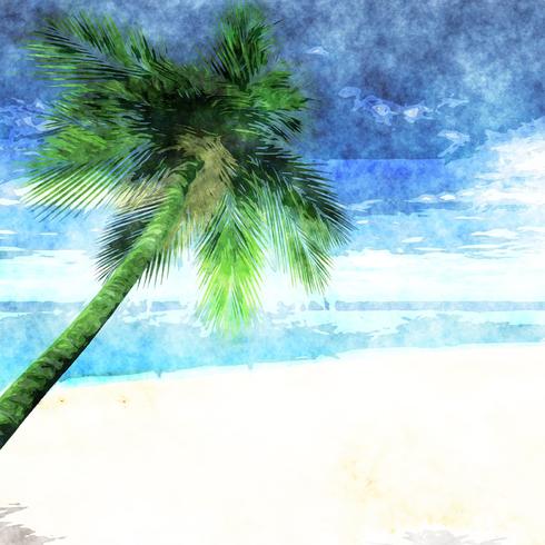 Watercolor palm tree on beach  vector