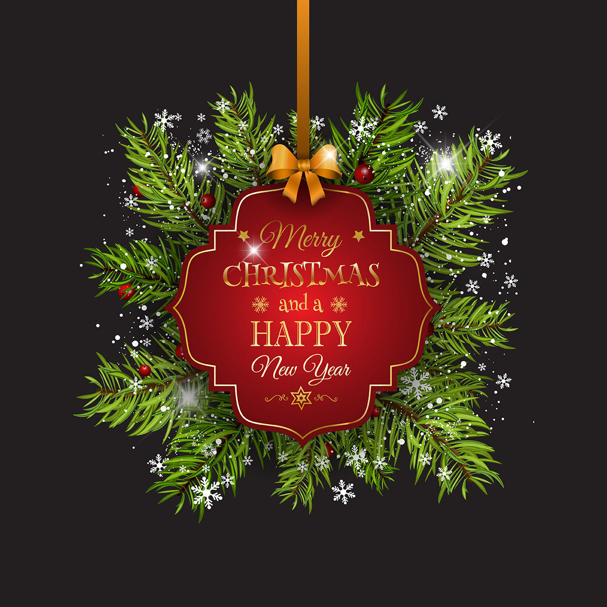Christmas background with fir tree branches and decorative label - Download Free Vectors ...