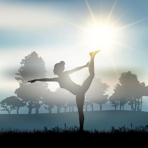 Female in yoga pose in countryside vector