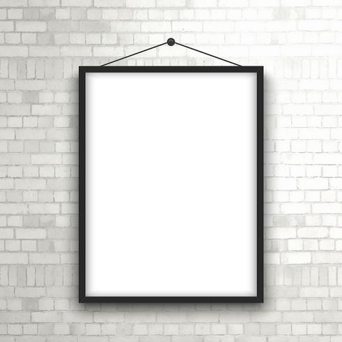 Blank picture frame on brick wall  vector