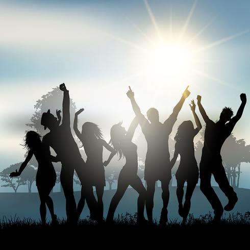Party people dancing in the countryside vector