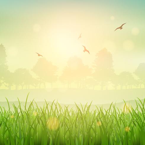 Retro grassy landscape  vector