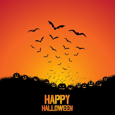 Halloween background with bats and pumpkins vector