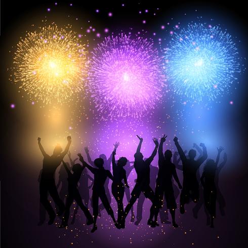 Party crowd on fireworks background  vector