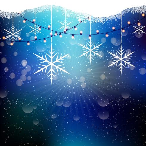 Navidad copos de nieve y luces vector