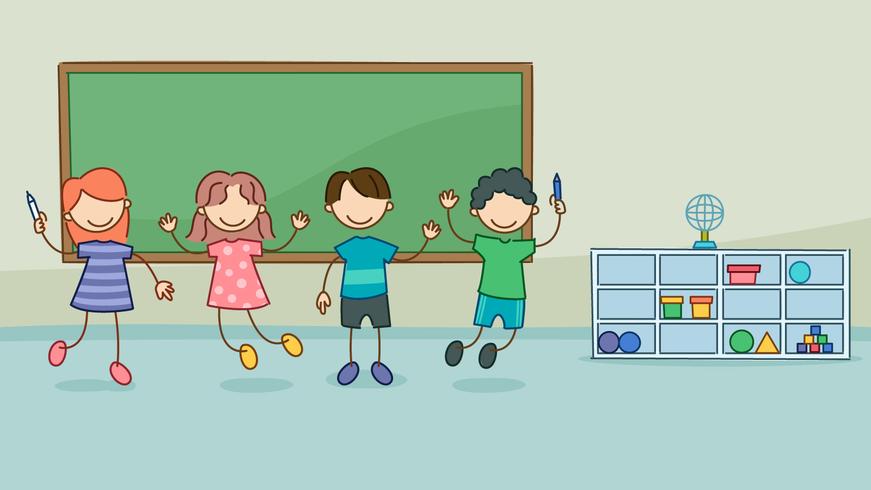 Aula única con vectores de niños