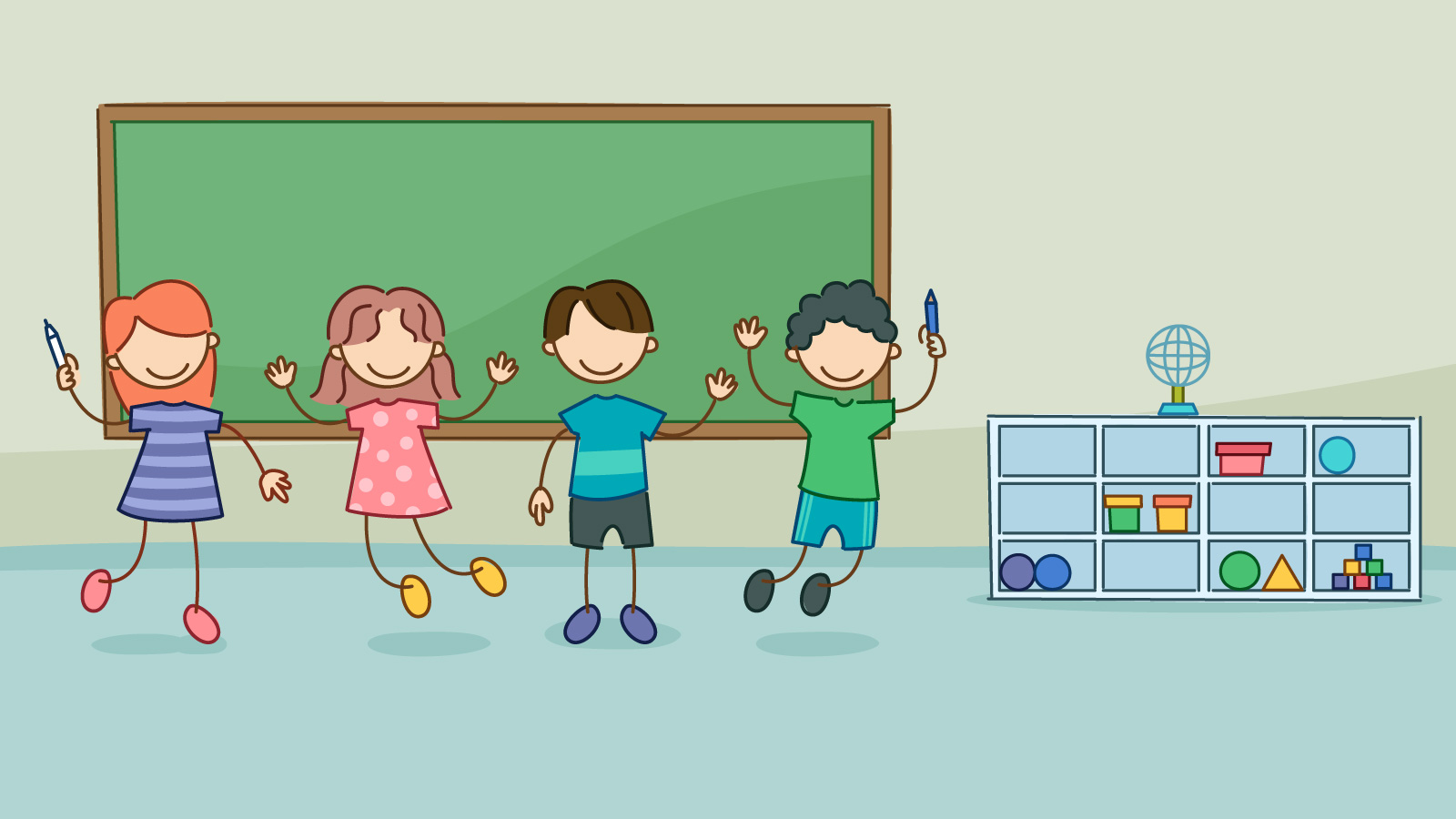 Download Unique Classroom With Kids Vectors for free.